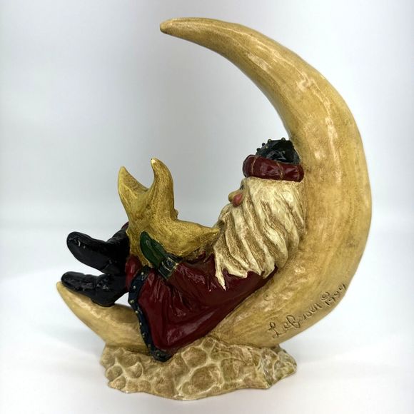 Vintage 1994 Ila Lefever Enesco Santa Resting on the Moon Holding Star Folk Art - Picture 4 of 15